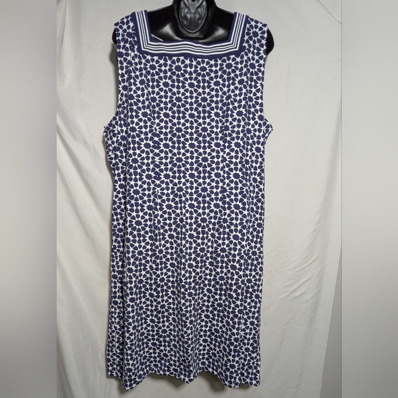 Talbots Blue & White Sleeveless, Stretchy Midi Dress, Casual, Business, Sz 2XP - Picture 2 of 8